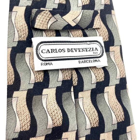 00s CARLOS DEVENZIA Vintage Green Black Silk Abstract Printed Tie - Picture 3 of 8